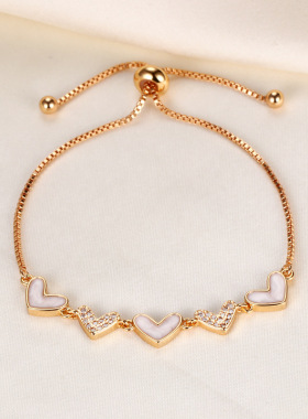 抖音爆款镶钻贝母爱心手链女ins轻奢时尚气质高级设计感手饰批发