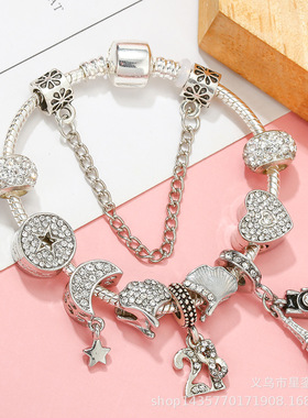 浪漫数字28岁和铁塔和相机魅力手链女 DIY星星和爱心串珠合金手链