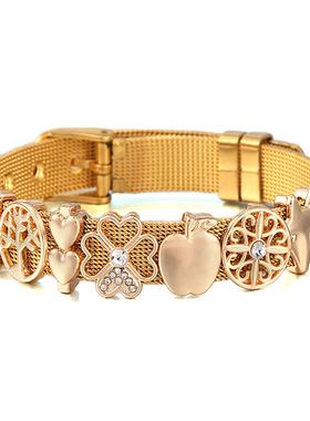 DIY爱心苹果串珠手链 春季新款10mm不锈钢手表带式情侣手链