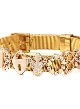 2022新款10mm不锈钢手表链式手链 DIY爱心天使情侣手链