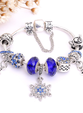 蓝色星星手链 diy锌合金雪花吊坠南瓜车蛇骨琉璃手链浪漫