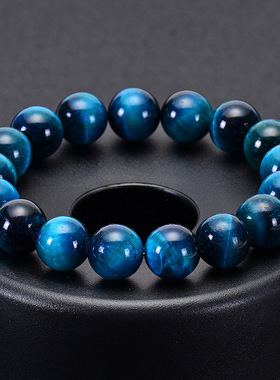 跨境新品热卖 特级天然石天蓝虎眼石手链 虎睛石串珠单圈手串批发