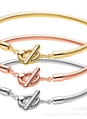 金色银色玫瑰金色圆形T字扣蛇骨链手链基础3mm铜手链DIY时尚配件