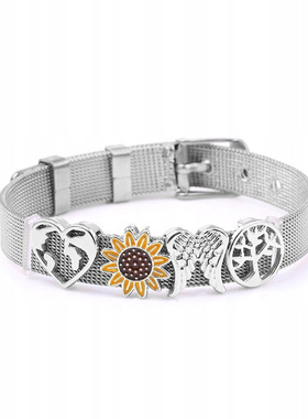 不锈钢手生命之树表链式手链 爱心地图翅膀串珠手链