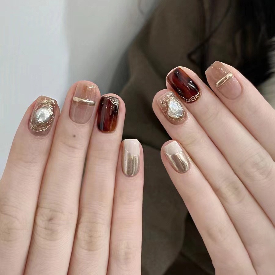 【11】金属巴洛克玳瑁纯手工东海穿戴甲美甲片 成品高级感显白ins