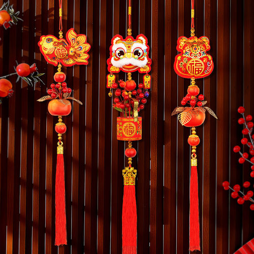 爆款过年装饰挂件布置2026新年喜庆新款春节福字醒狮门贴客厅