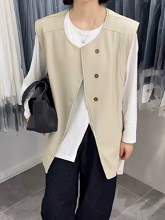 2026年春季韩版女装JNWZ酒酿丸子时尚中长款无袖皮衣马甲外套夹克