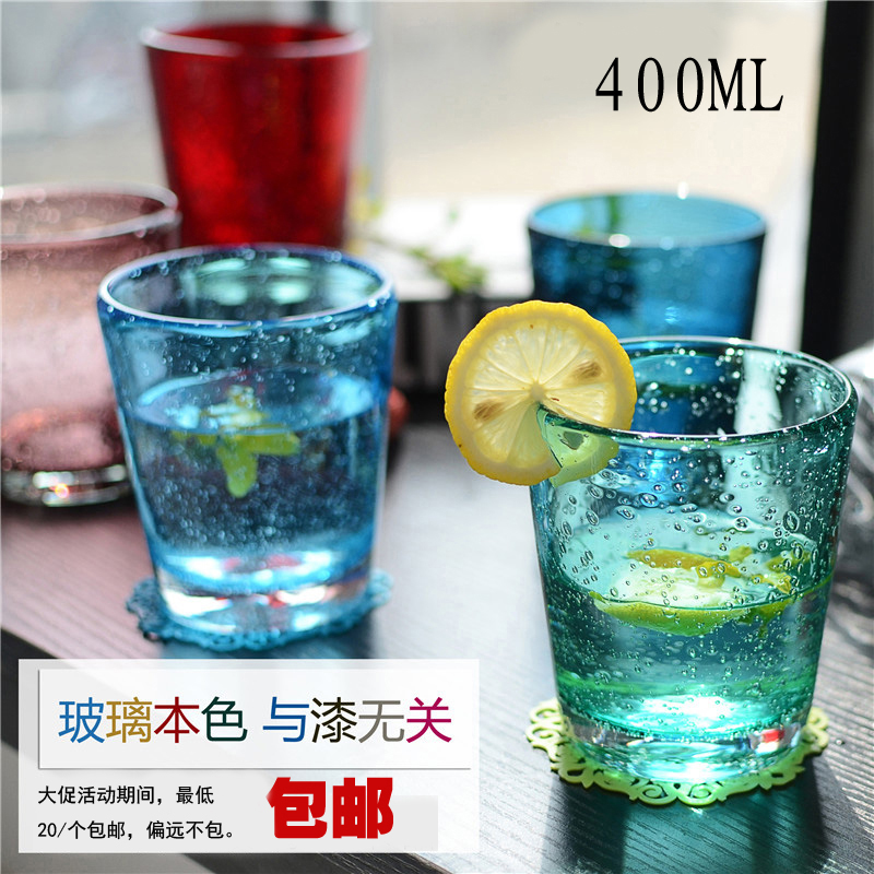 出口日韩手工艺术冷水玻璃杯彩色气泡创意果汁啤酒餐厅杯集渔直供