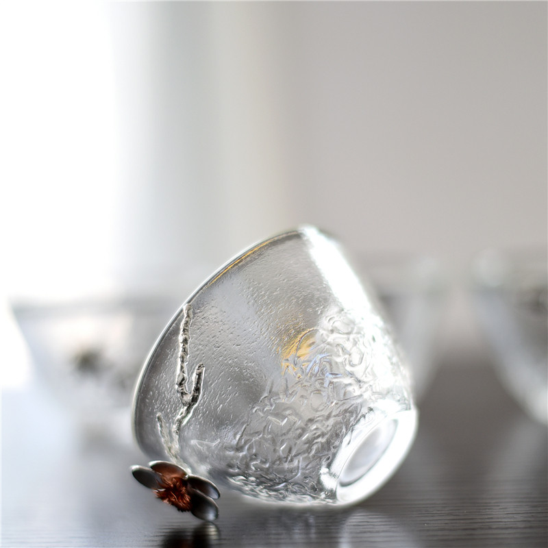 日韩加厚透明锡花玻璃清酒杯无铅环保小号烈酒杯酒店餐饮梅子酒杯