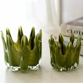 外贸出口人工吹制玻璃艺术烛台摆件家居装 饰品皇冠创意