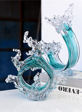 轻奢简约创意时尚简约现代琉璃风生水起摆件高端样板间家居装饰i.