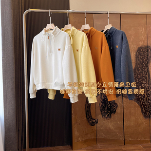 橘喵家半拉链立领卫衣女款2026新款春季休闲宽松小狗刺绣套头上衣