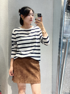 撞色上衣女 文艺条纹长袖 超好看打底衫 篙级棉质混纺2024年夏季 新款
