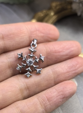 日本海外vintage中古简约款复古银色雪花吊坠孤品