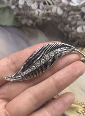 日本海外vintage中古简约款复古银色树叶胸针胸花孤品