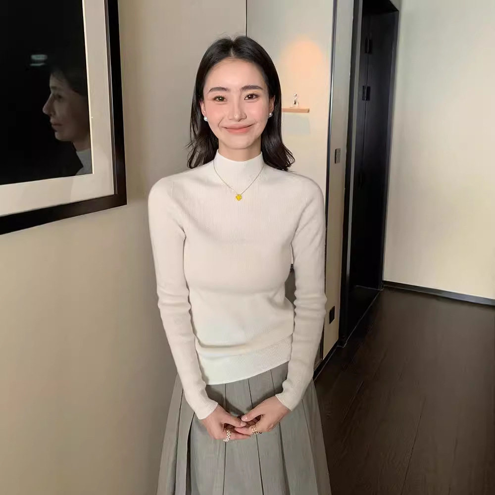 半高领羊绒衫女秋冬新款无缝一体套头修身毛衣针织长袖羊毛打底衫