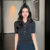 羊毛衫 短袖 女100%纯羊毛德国扬子纱简约polo领显瘦修身 百搭针织衫