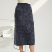 拉绒系列 100纯山羊绒鱼尾A字裙拉毛半身裙长款 显瘦包臀一步裙子