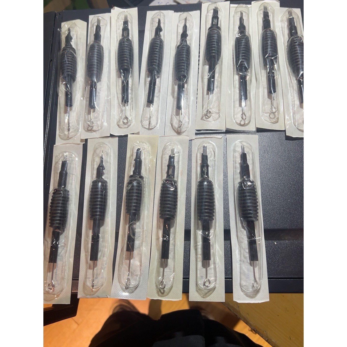 19mm纹身手柄带针 一次性黑色硅胶手柄加针手柄 RL/RS