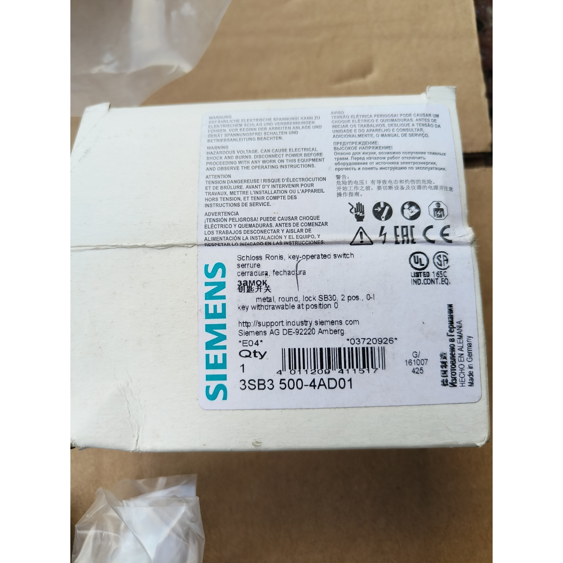 全新钥匙开关3SB3 500-4AD01,德国原装进口