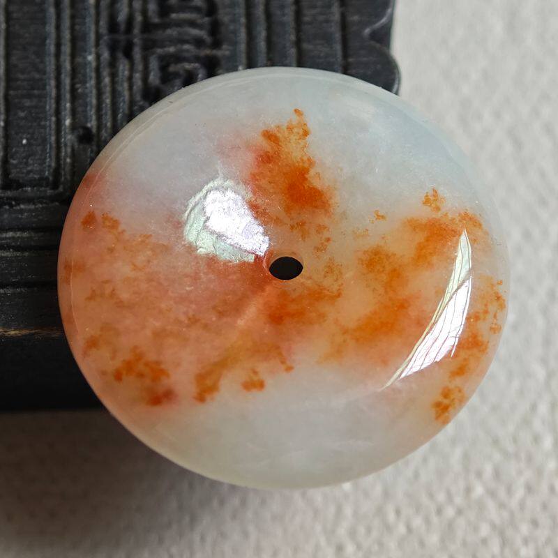 缅甸天然a货翡翠 天然红翡洒金桂花糕平安扣吊坠 小收藏 一物一图