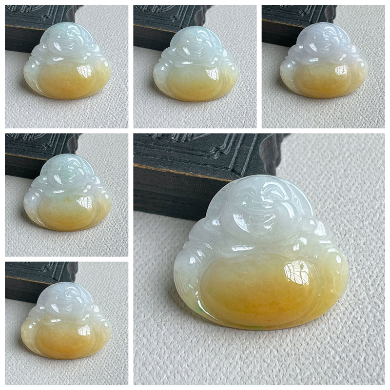 缅甸天然A货翡翠冰黄翡佛公吊坠