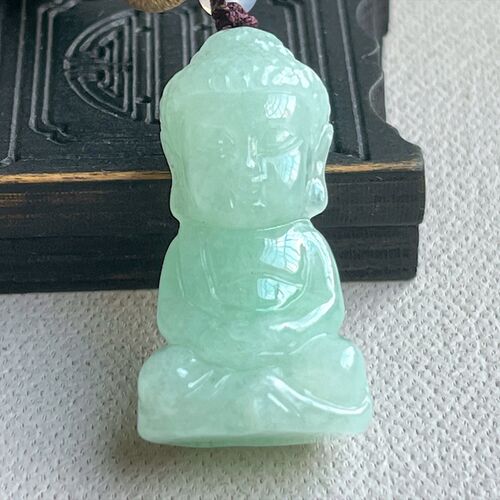 缅甸A货老坑冰果绿翡翠宝宝佛