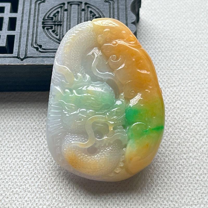黄加绿老坑龙牌天然A货翡翠
