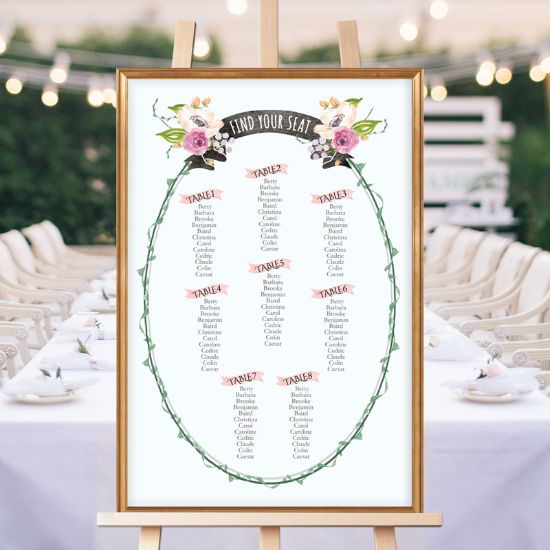 定制欧式婚礼席位图设计订婚婚庆宴会桌席座位表生日满月百日派对