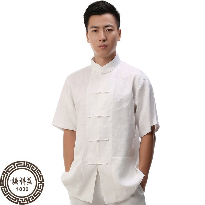 新中式亚麻盘扣套装唐装男短袖夏装中青年复古立领衬衫民族风裤子