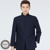 男长袖 唐装 立领盘扣中老年休闲外套 羊毛尼中山装 中国风传统春秋季
