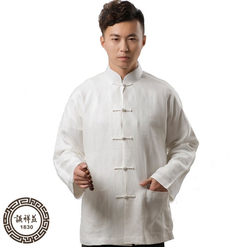 唐装男长袖春夏上衣民族风中式立领亚麻衬衫中国风盘扣打底衬衣