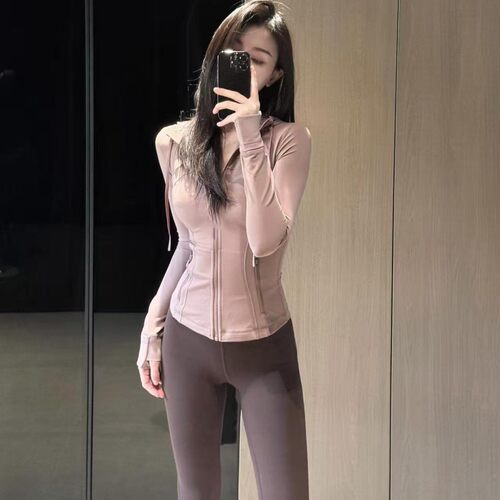 Define连帽瑜伽服外套女士上衣运动健身跑步速干修身
