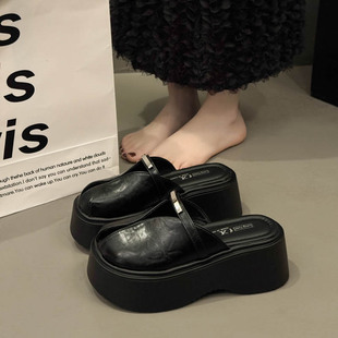 新款 女外穿2026年夏季 小个子懒人半托潮 拖鞋 7cm底包头露趾罗马鞋