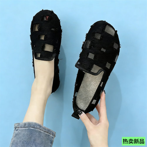 35-43 胖脚大码女鞋41软底豆豆鞋韩版平底单鞋老北京布鞋渔夫鞋42