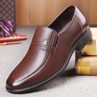 中老年皮鞋男士休闲鞋真皮爸爸单鞋软底防滑透气无绑带50多岁4060