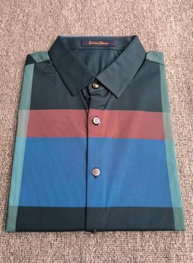 路家夏季男士短袖针织衬衫卡尔丹款上班休闲蓝色大格印花