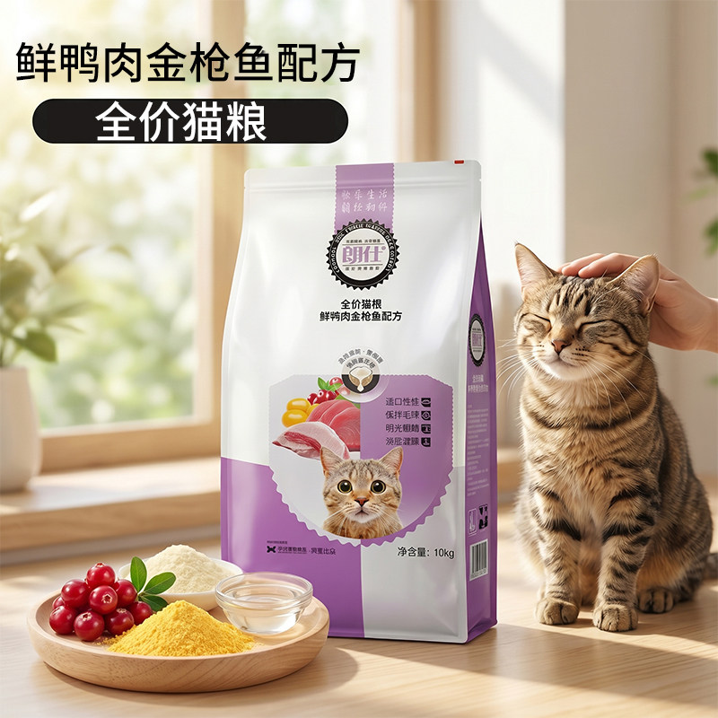 朗仕猫粮10kg官方正品鲜鸭肉金枪鱼成幼猫通用护泌尿排毛球