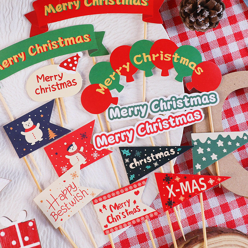 2025新款原创圣诞节蛋糕装饰插排红绿字母插旗圣诞小熊小鹿插卡