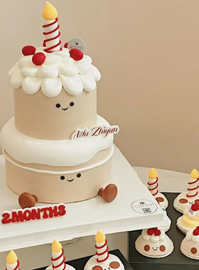 小红书jellycat蜡烛小脚丫蛋糕装饰摆件炫纹生日甜品台装饰摆件