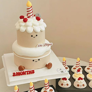 小红书jellycat蜡烛小脚丫蛋糕装饰摆件炫纹生日甜品台装饰摆件