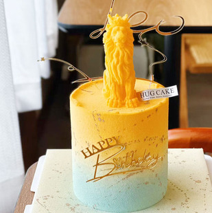 网红狮子座烘焙蛋糕装 饰威武雄狮硅胶模具金色LEO亚克力插件插牌