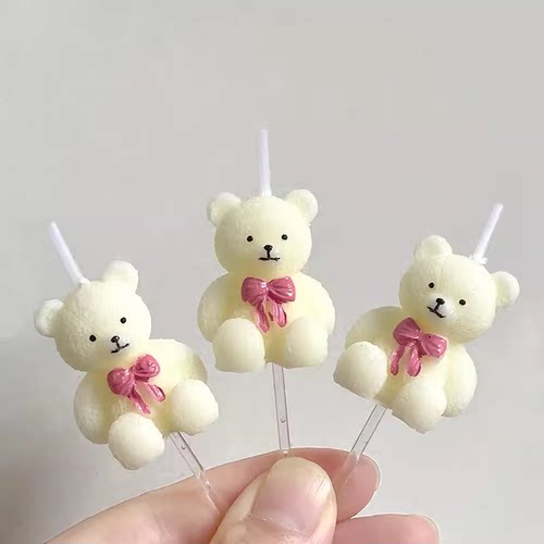 韩国ins风毛线小熊蜡烛 可爱蝴蝶结毛绒小小熊生日蜡烛蛋糕插件