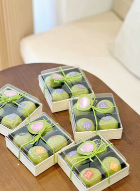 日式青团木盒子烘焙手工绿豆糕蛋黄酥雪媚娘清明果4粒空包装贴纸