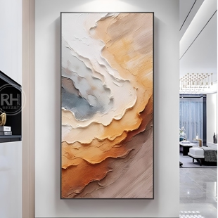 纯手绘油画现代莫兰迪抽象靠山挂画玄关客厅沙发背景墙厚肌理装饰