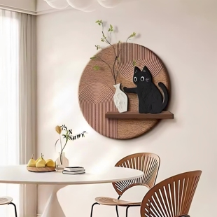 奶油中古风挂画法式风装饰画猫咪餐厅立体背景墙餐桌饭厅客厅壁画