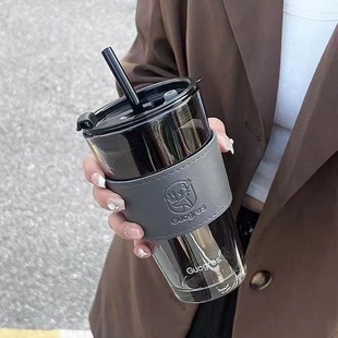水杯广告促销 高颜值小鹿吸管玻璃杯学生时尚 礼品杯子伴手礼咖啡杯