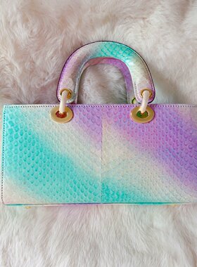 D家秋冬美物定制新品 超美渐变奢华天然蛇皮女包单肩包横板