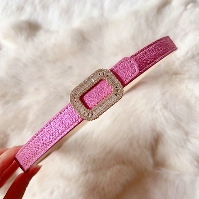 NEW仙品美物 超美冰激凌玫红轻奢天然三文鱼皮细腰带女皮带裙带