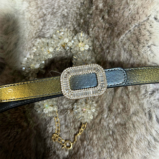 NEW仙品美物 超美金银曜石轻奢天然三文鱼皮细腰带女皮带裙带大衣